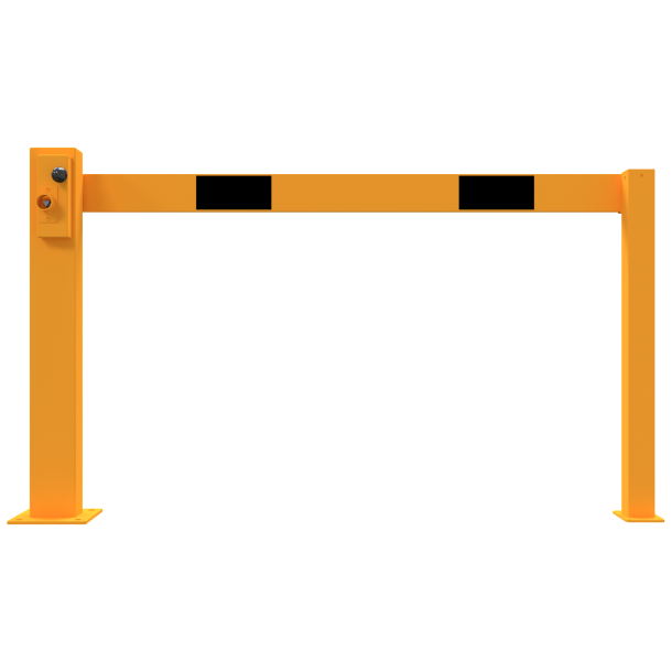 Compact hand barrier | without fixed support post | clear width: 1500 mm | with triangular lock | hot-dip galvanized and coated yellow / black